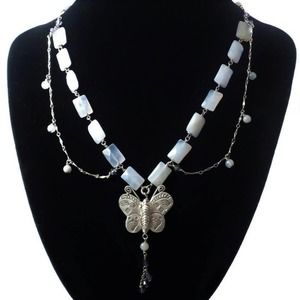 Sterling Butterfly Necklace Regencycore Blue Agate Mariposa Fantasy